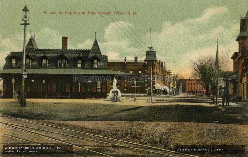 Postcard: Boston & Maine Depot and Main Street, Tilton, New Hampshire